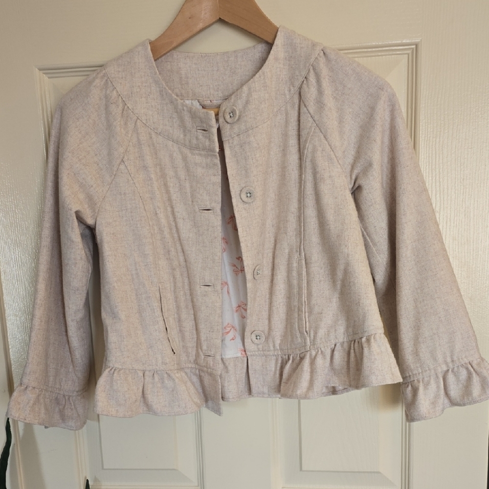 Janie and Jack Beige Ruffle Hem Blazer